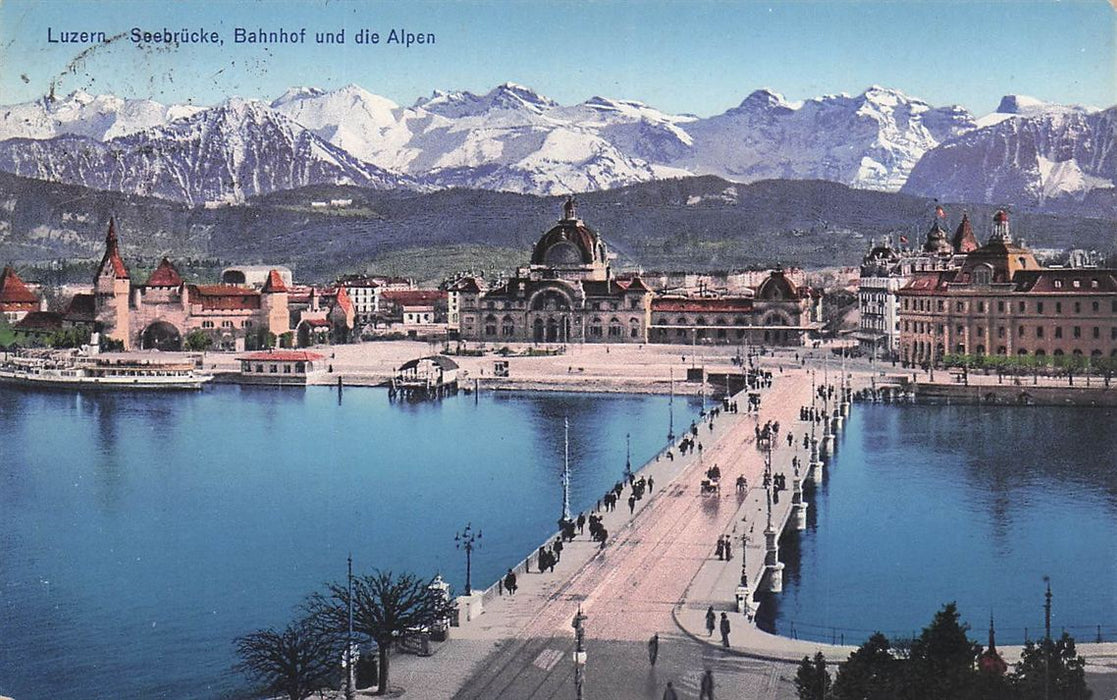 Luzern Seebrücke Bahnhof Und Die Alpen