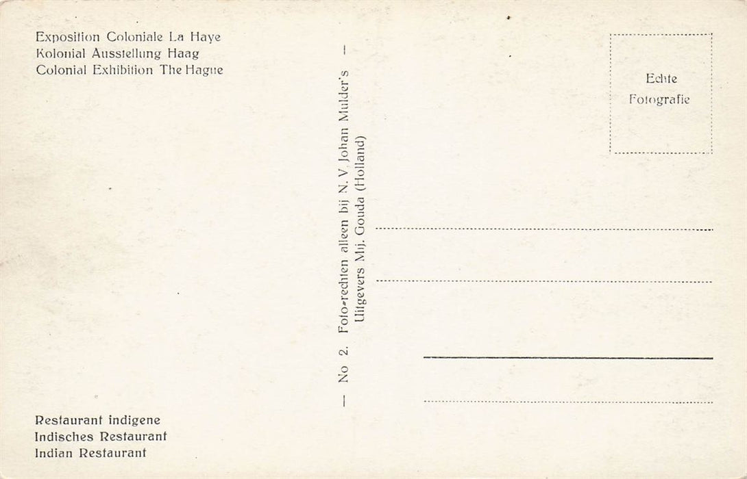 Indische Tentoonstelling 'S Gravenhage Indische Restaurant