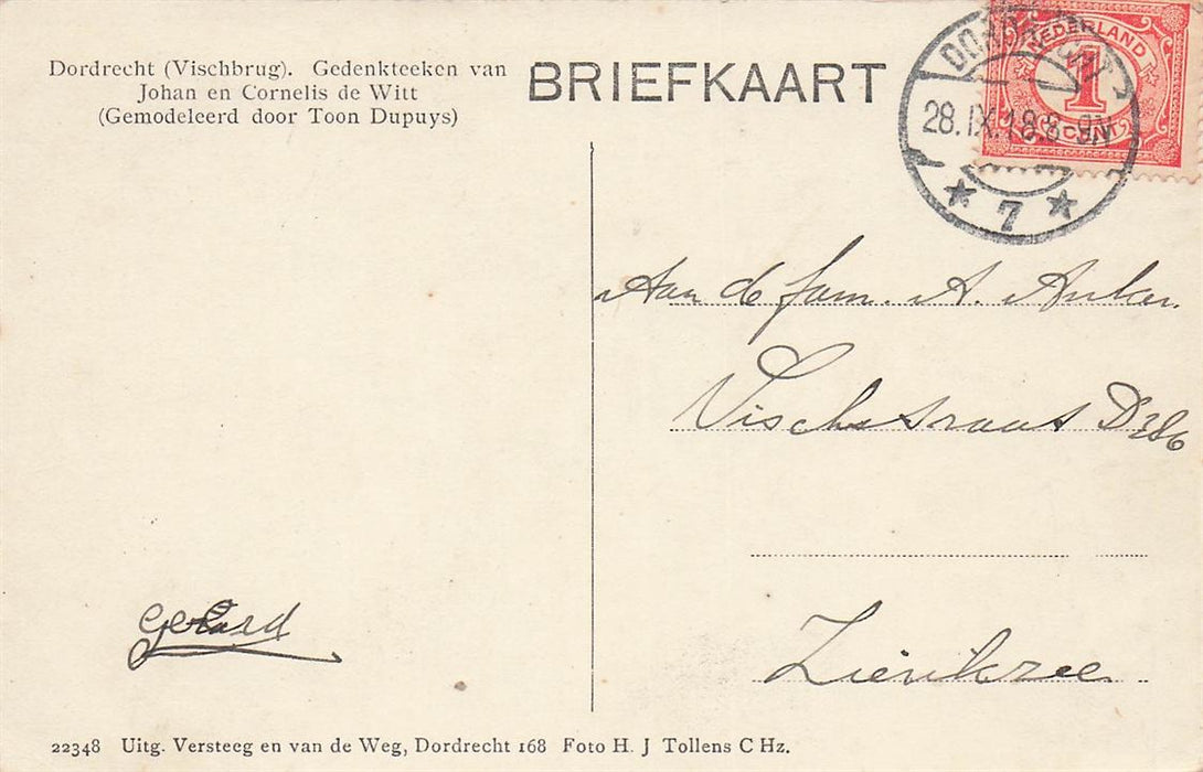Dordrecht (Vischbrug) Gedenkteeken Van Johan En Cornelis De Witt