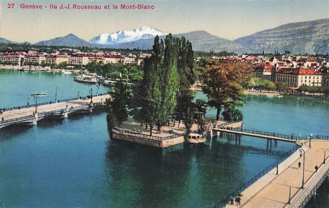 Geneve Lle J.-J Rousseau Et Le Mont-Blanc