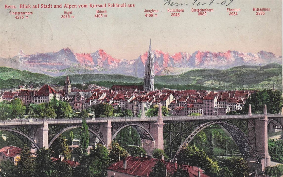 Bern Blick Auf Stadt Und Alpen Vom Kursaal Schanzli Aus