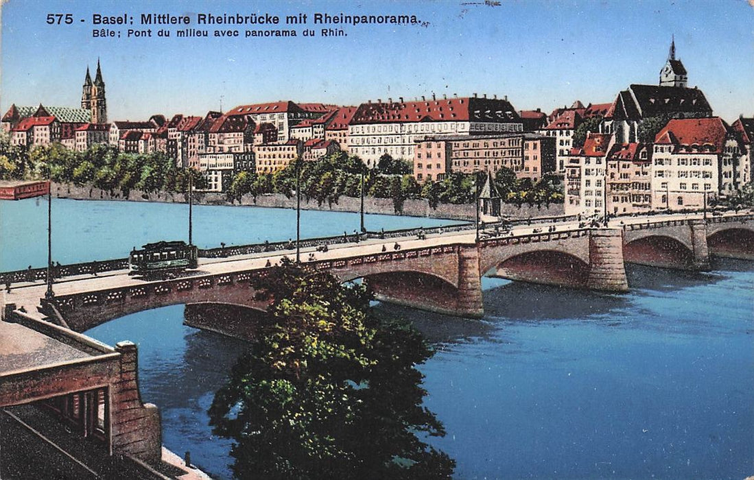 Basel: Mittlere Rheinbrucke Mit Rheinpanorama