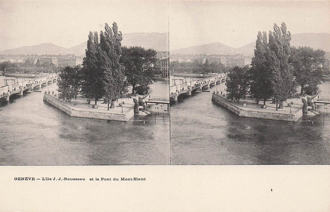 Geneve L'Ile J.-J-Rousseau Et Le Pont Du Mont-Blanc