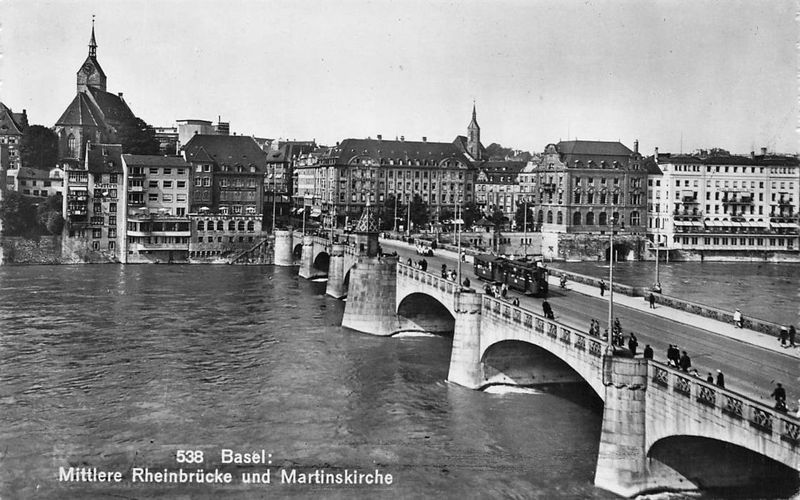 Basel: Mittlere Rheinbrucke Und Martinskirche