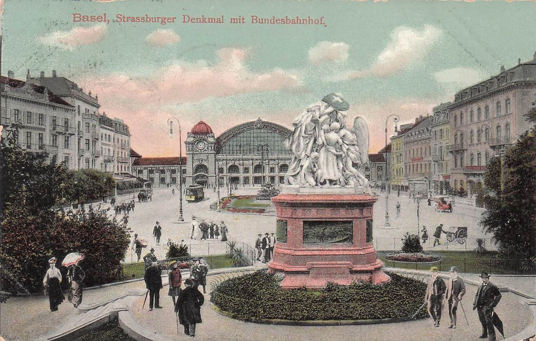 Basel Strassburger Denkmal Mit Bundesbahnhof