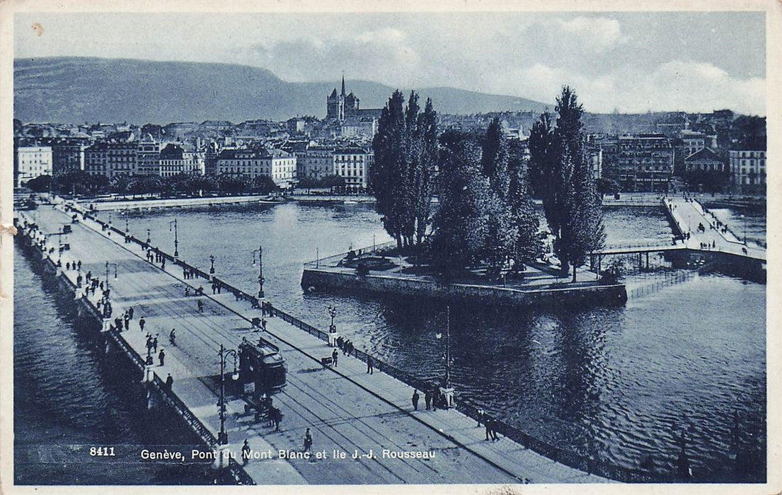 Geneve Pont Du Mont Blanc Et Lle J.-J Rousseau
