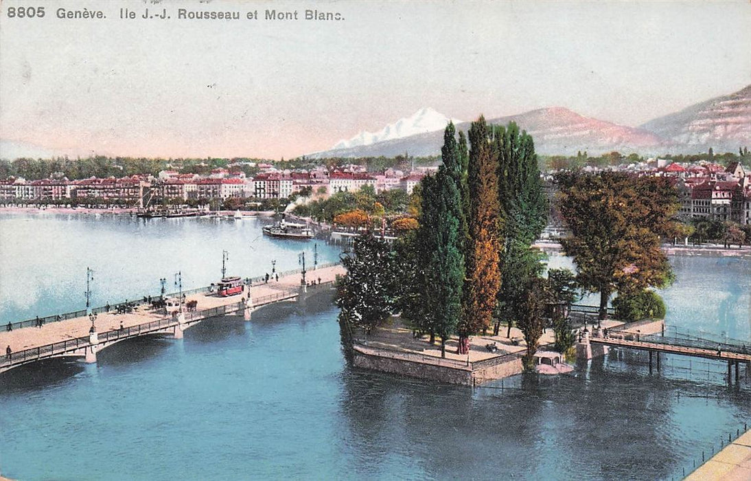 Geneve Ile J.-J Rousseau Et Mont Blanc