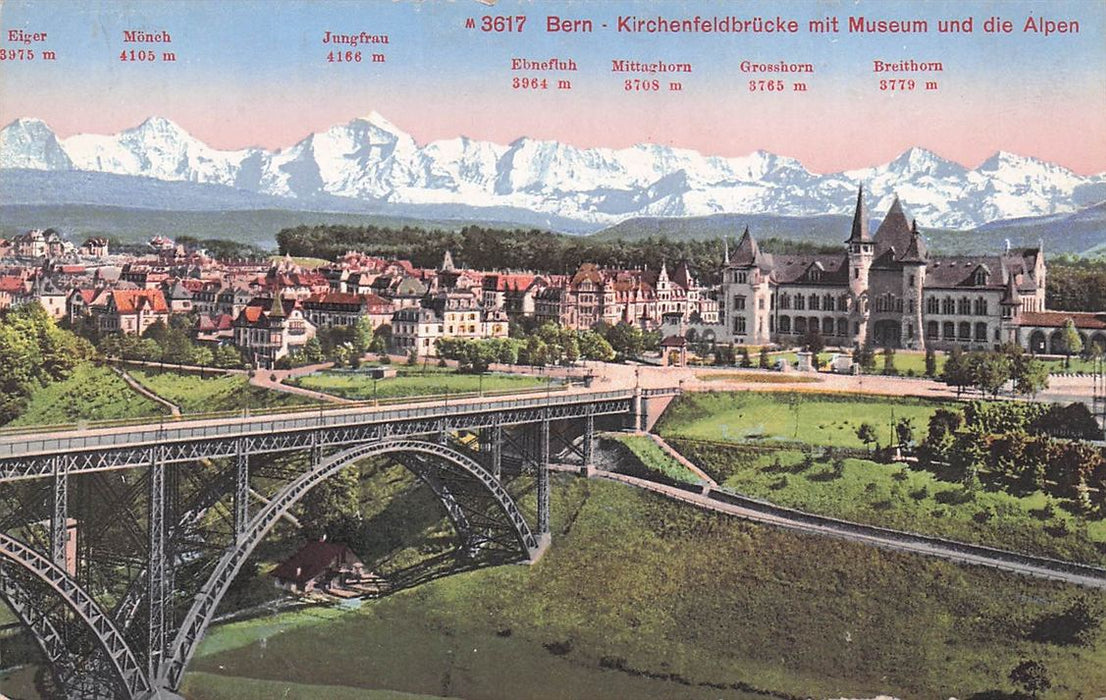 Bern Kirchenfeldbrucke Mit Museum Und Die Alpen