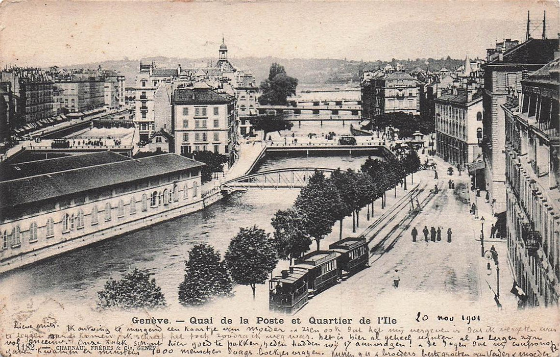 Geneve Quai De La Poste Et Quartier De L'Ile