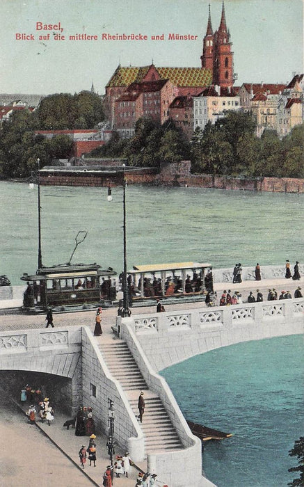 Basel Blick Auf Die Mittlere Rheinbrücke Und Münster