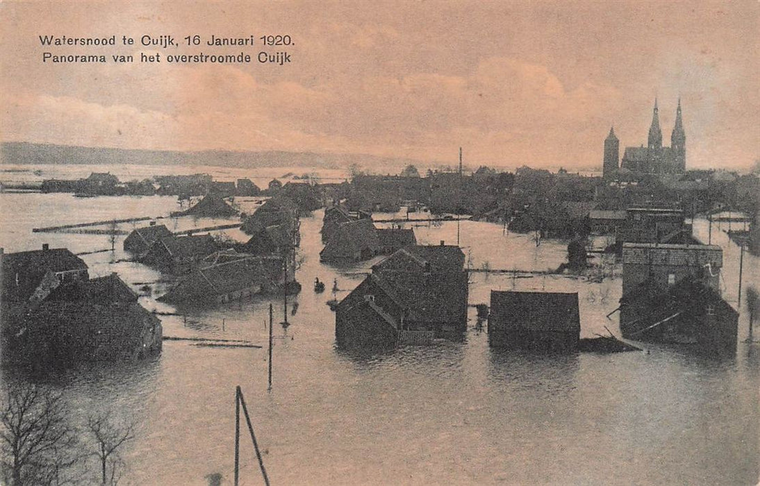 Watersnood Te Cuijk 16 Januari 1920 Panorama Van Het Overstroomde Cuijk