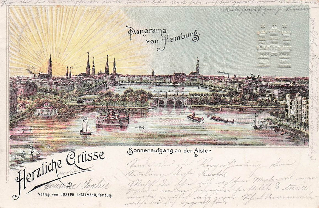 Panorama Von Hamburg Sonnenaufgang An Der Alster