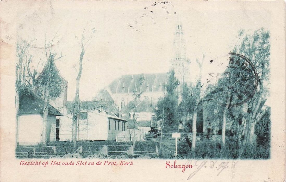 Schagen Gezicht Op Het Oude Slot En De Prot Kerk