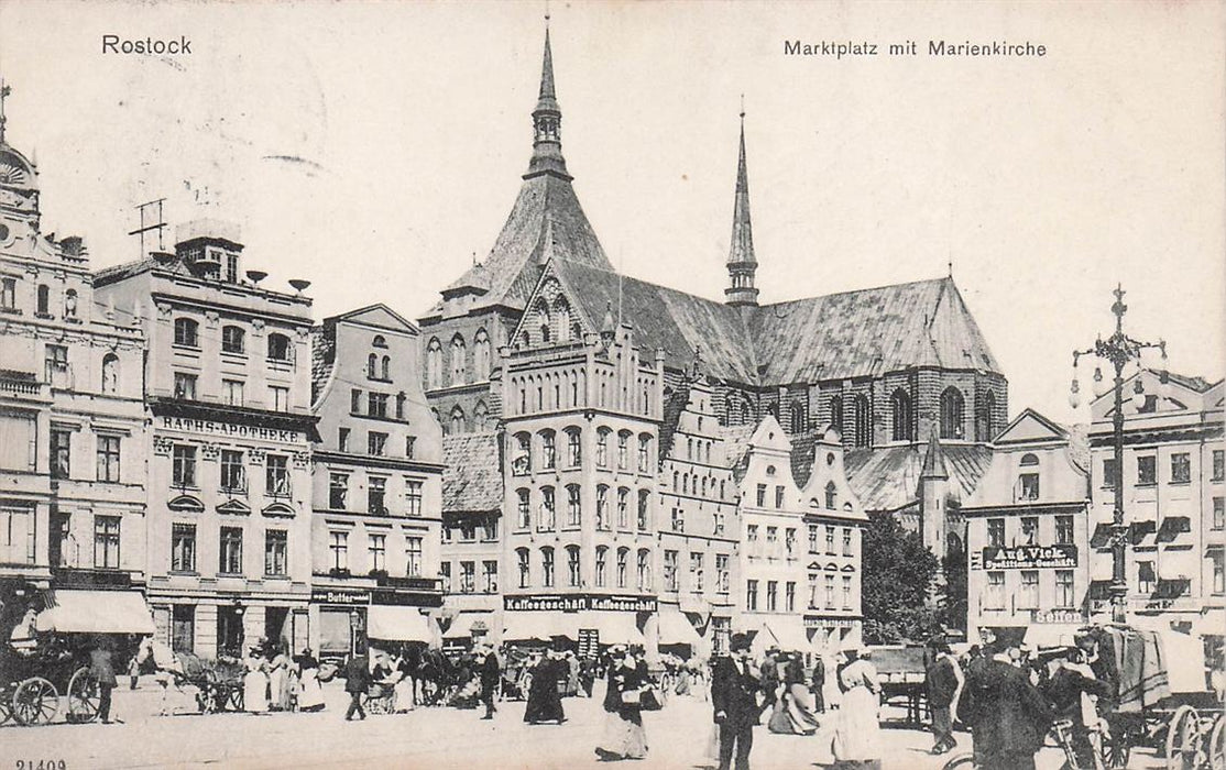 Rostock Marktplatz Mit Marienkirche