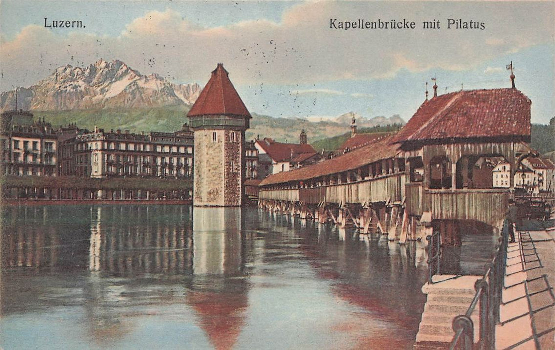 Luzern Kapellenbrücke Mit Pilatus