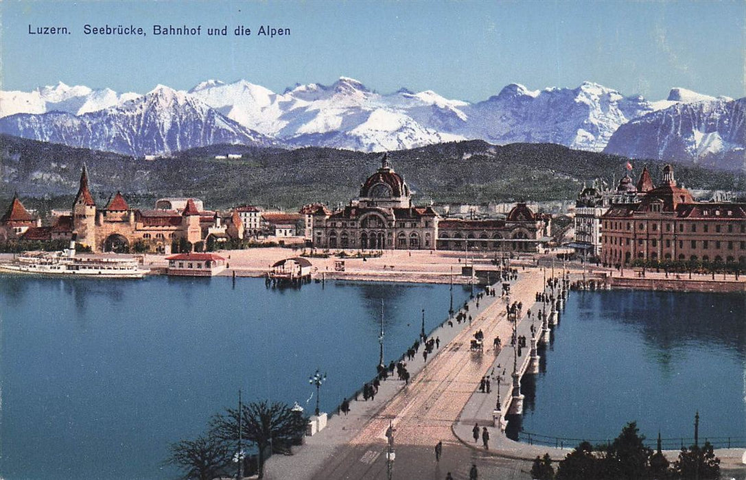 Luzern Seebrücke Bahnhof Und Die Alpen