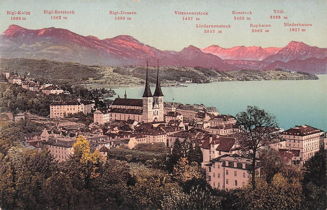 Luzern Hofkirche Und Alpen