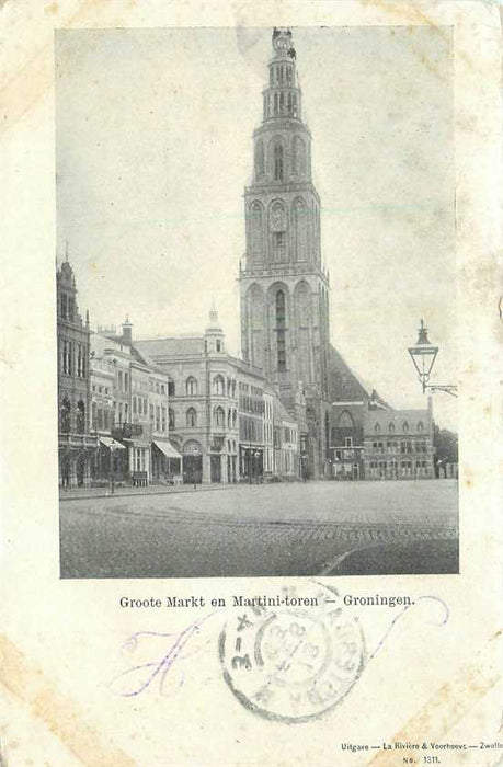 Groningen Groote Markt en Martini-toren