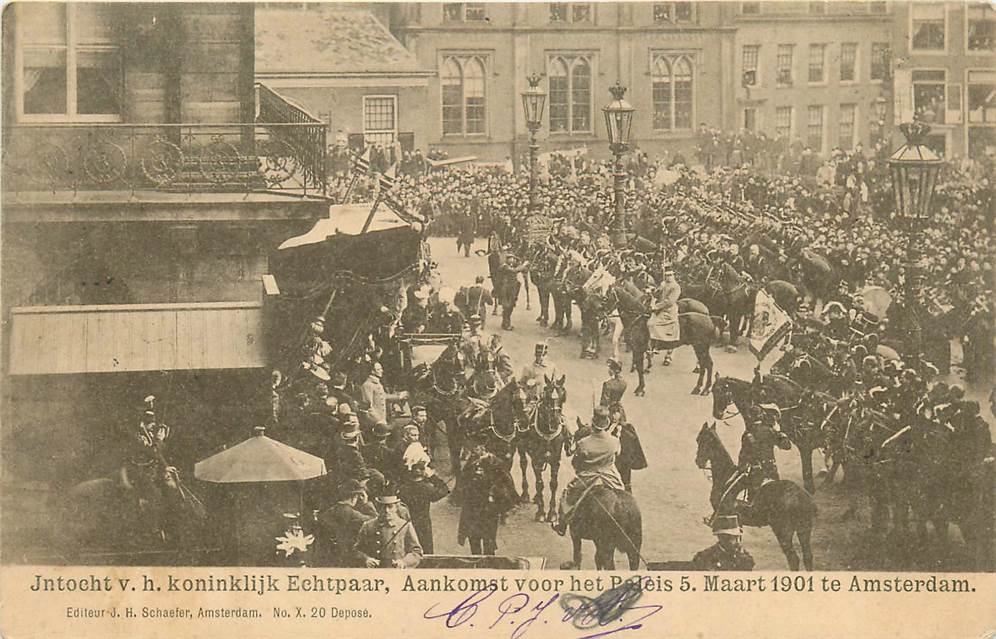 Amsterdam Intocht v.h. Koninklijk Echtpaar, Aankomst voor het Paleis, 5 Maart 1901