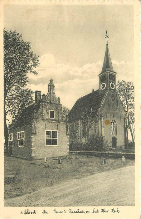 Schoorl Raadhuis en Ned. Herv. Kerk