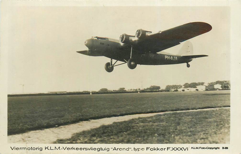 Amsterdam KLM-Viermotorig-Verkeersvliegtuig Arend type Fokker F. XXXVI