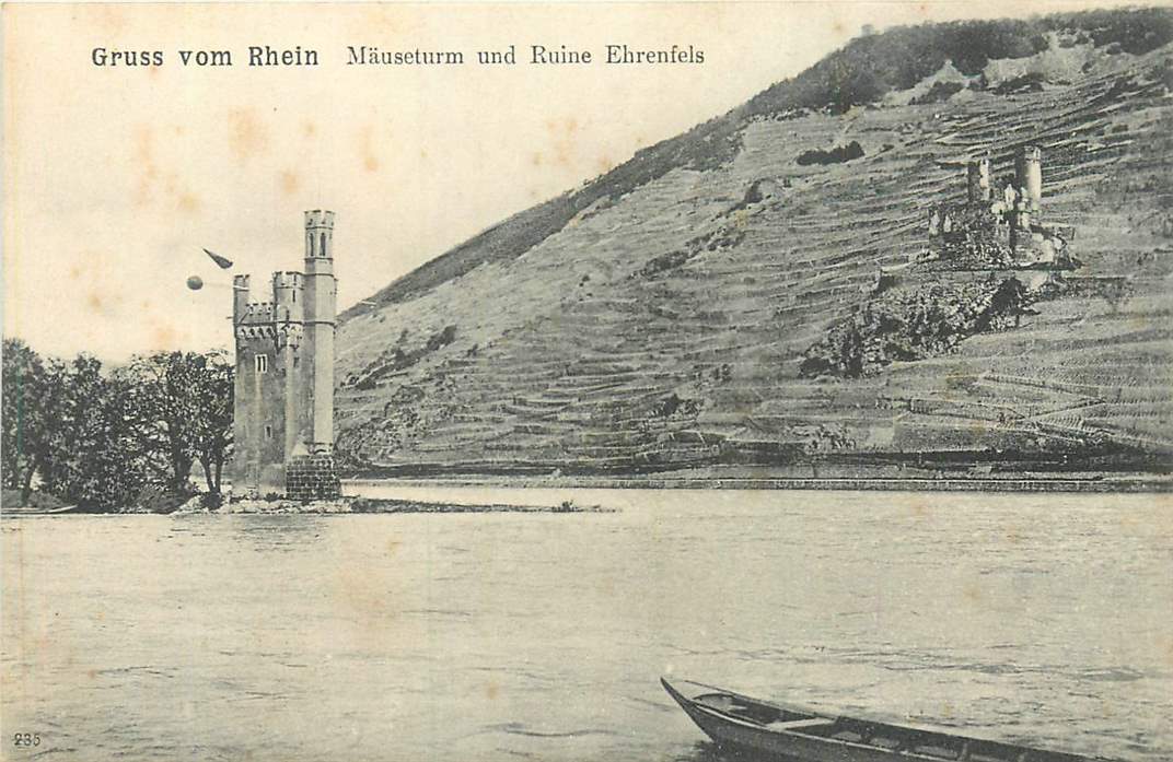 Gruss vom Rhein Mauseturm und Ruine Ehrenfels