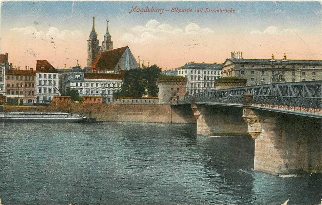 Magdeburg Elbpartie mit Strombrucke