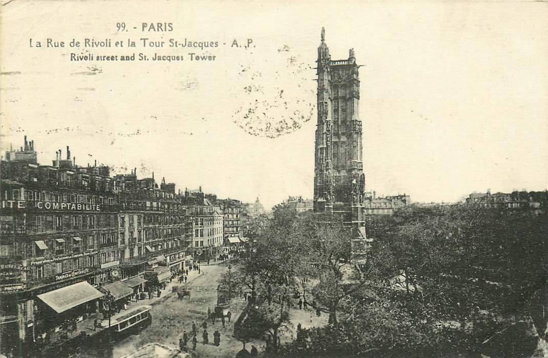 Paris La Rue de Rivoli et la Tour St-Jacques