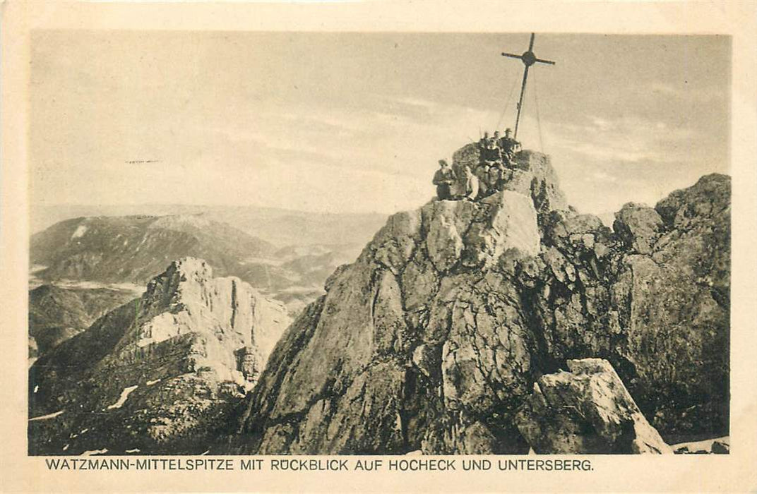 Watzmann-Mittelspitze mit Ruckblick auf hocheck und Untersberg