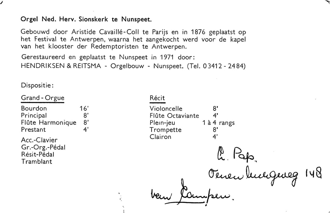 Orgel Sionskerk te Nunspeet