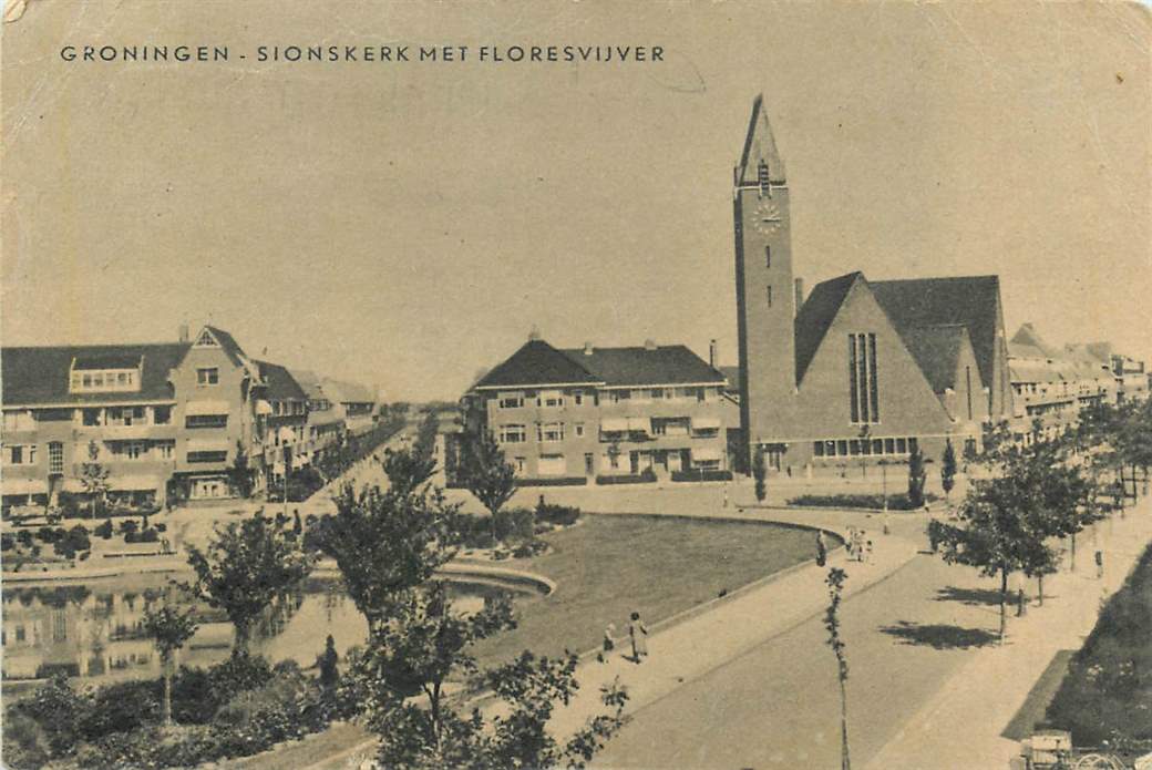 Groningen Sionskerk met Floresvijver