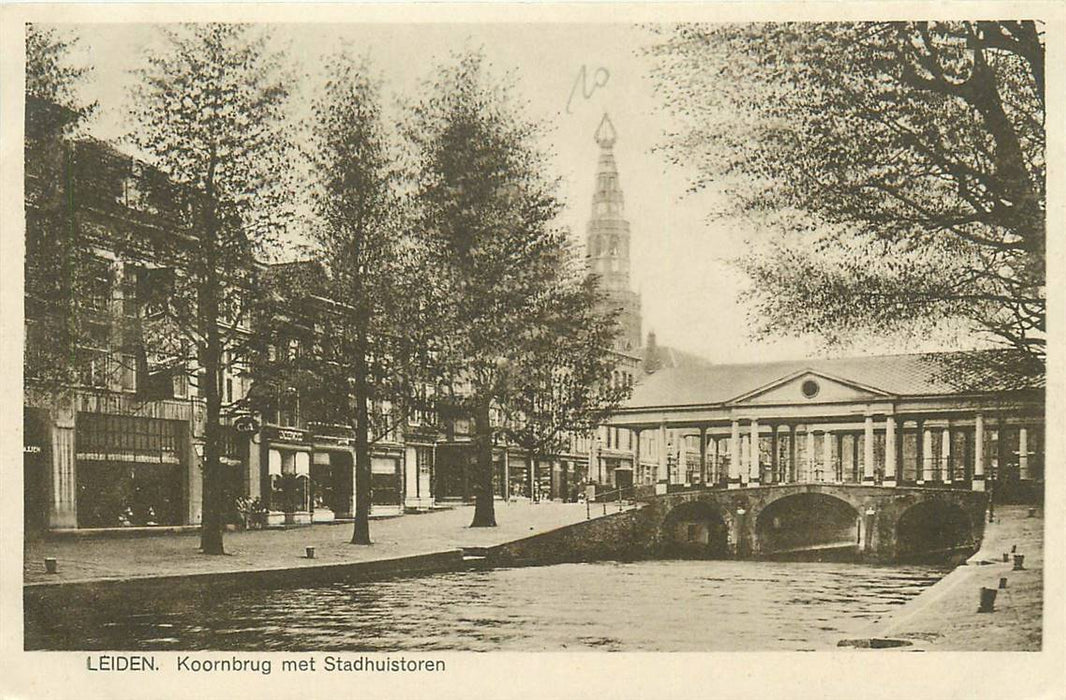 Leiden Koornbrug met Stadhuistoren