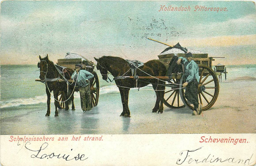 Scheveningen Schelpvisschers aan het strand