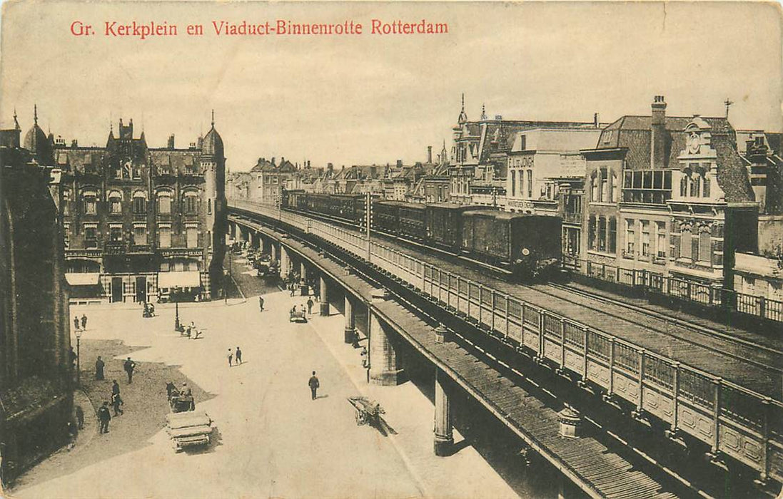 Rotterdam Gr Kerkplein en Viaduct Binnenrotte