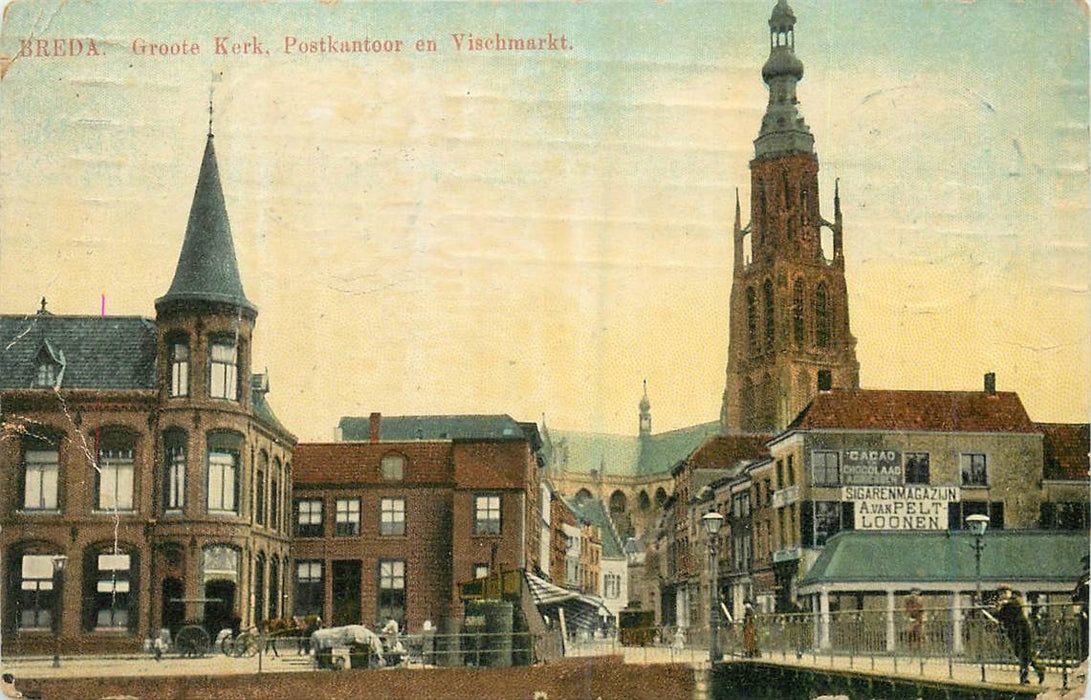 Breda Groote Kerk Postkantoor en Vischmarkt